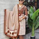 Zik Zek Handwork Jaipuri Cotton Kurti Pant Dupatta Set