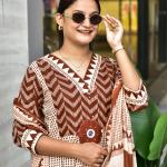 Zik Zek Handwork Jaipuri Cotton Kurti Pant Dupatta Set