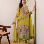 Pista Shanti Chinon Anarkali Kurti Palazzo Set with Dupatta