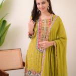 Pista Shanti Chinon Anarkali Kurti Palazzo Set with Dupatta