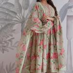 Ruhi Jaipuri Cotton Anarkali Kurti Pant Dupatta Set (AK)