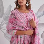 Ruhi Jaipuri Cotton Anarkali Kurti Pant Dupatta Set (AK)