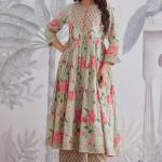 Ruhi Jaipuri Cotton Anarkali Kurti Pant Dupatta Set (AK)
